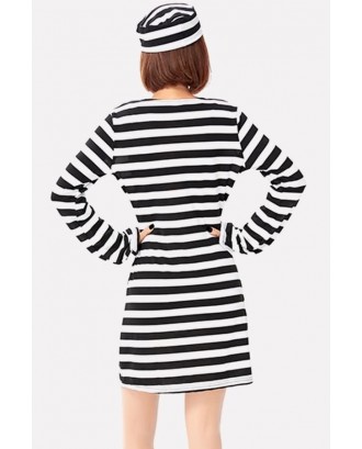 Black-white Stripe Prisoner Dress Halloween Costume