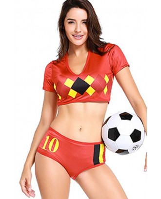 Red Football Cheerleader Crop Top Shorts Sexy Sports Costume