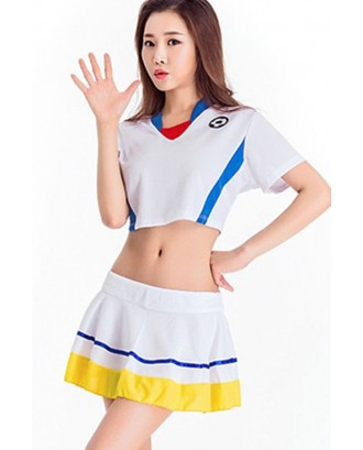 White High School Cheerleader Uniform 2pc Sexy Sports Costume