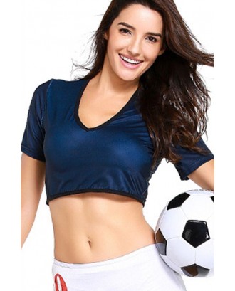 Dark-blue Football Cheerleader Crop Top Shorts Sexy Sports Costume