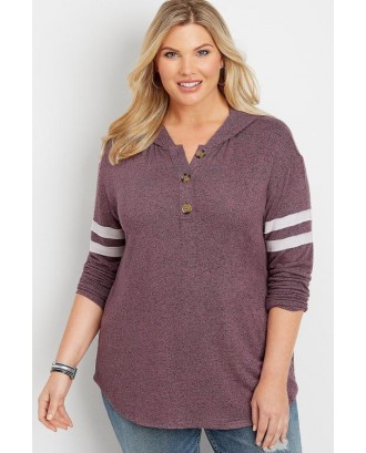 Purple Plus Size Long Sleeve Pullover Hoodie