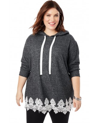 Gray Plus Size Supersoft Hoodie Sweatshirt With Lace Trim