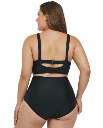 Black Caged Push-Up Balconette Plus Size High Waist Bikini