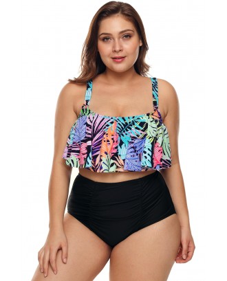Tropical Jungle Hammock Flounce Crop High Waist Bikini