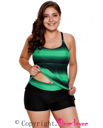Greenish Strappy Hollow-out Back Plus Size Tankini