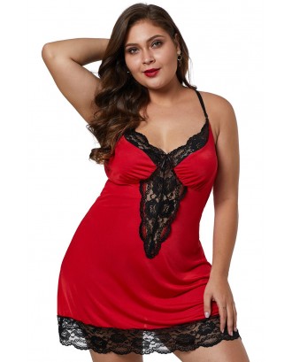 Red Venecia Chemise with Lace Trim