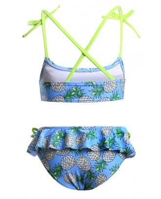 Pineapple Print Little Girls Bikini with Shoulder Straps