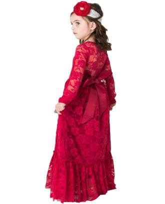 Red Floral Lace Flower Girl Maxi Dress