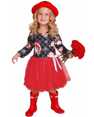 Black Red Santa Snowflack Print Christmas Toddler Dress