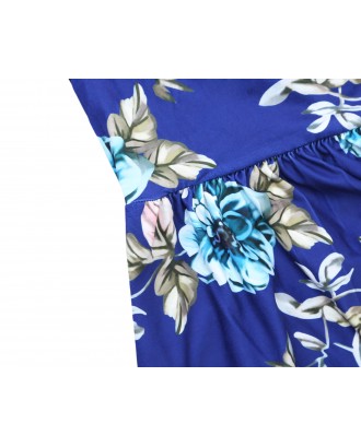 Floral Blue Swing Dress with Hidden Pockets