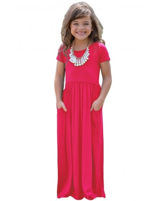 Rosy Short Sleeve Pocket Design Girls Maxi Dress