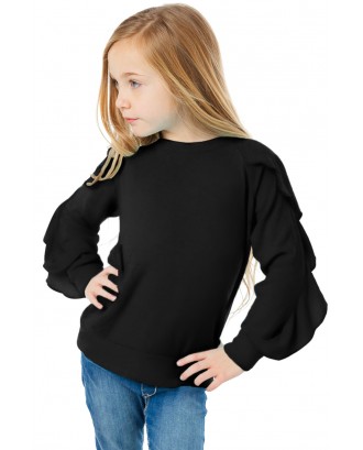 Black Ruffle Raglan Pullover Girls Top