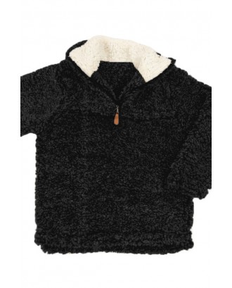 Black Luxe Fuzzy Pullover Sherpa Girl Sweatshirt