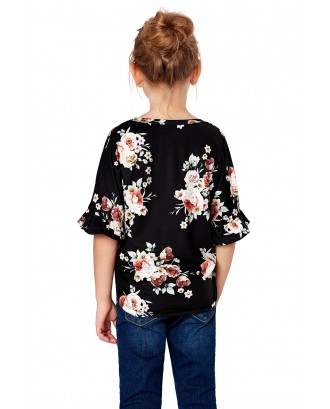 Black Floral Print Button Up Toddler Tunic