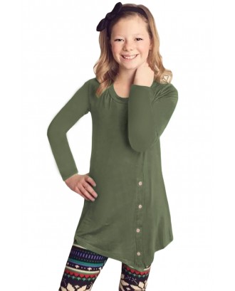 Green Little Girl Long Sleeve Button Tunic