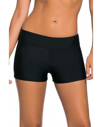 Black Wide Waistband Swimsuit Bottom Shorts