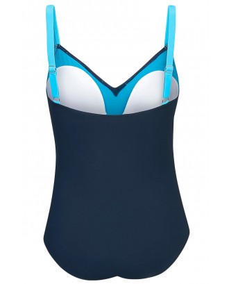 Blue Pleated Cross Wrap Front Maillot