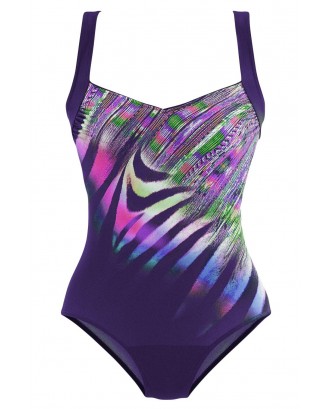 Purple Neon Tie Dye Print Maillot Swimsuit