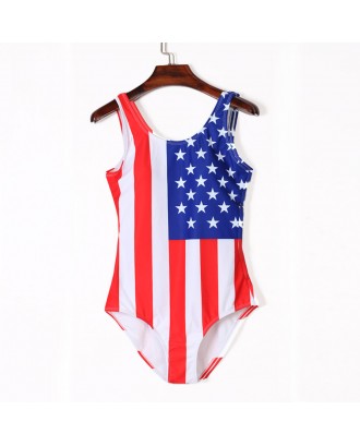 American Flag Print One Piece Swimsuit