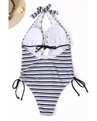 Blue Stripe Tie-up One-piece Swimsuit