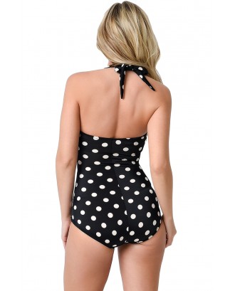 Vintage Inspired 1950s Style Black Polka Dot Teddy Swimsuit