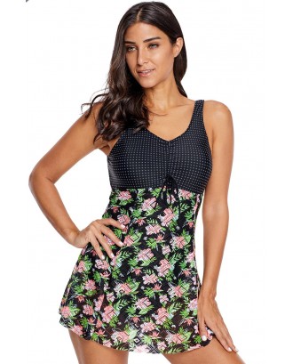 Floral Print Lace Skirted One-piece Swimsuit