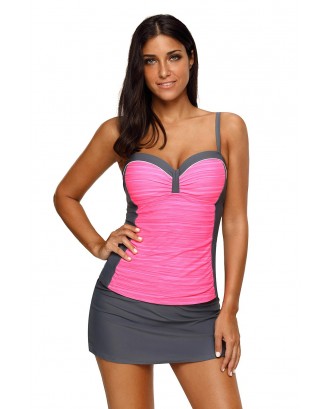 Rosy Grey Ruched Tankini and Skirted Swimsuit