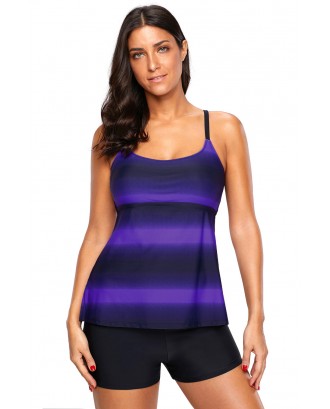 Purple Strappy Hollow-out Back Tankini