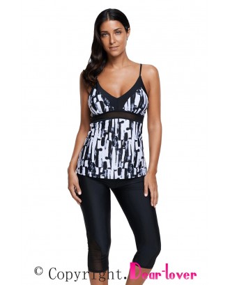 Abstract Print Tankini and Capris Short Swimsuit