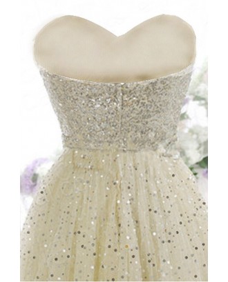 Nude Strapless Sweetheart Sequin Pleated Skater Party Dress