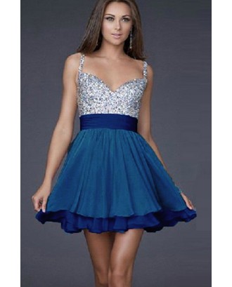 Plunging V Neck Sleeveless Sequin Pleated Party Dress