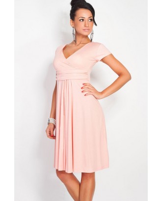 Solid Color V Neck Cap Sleeve Sexy Dress
