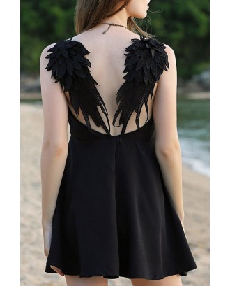 Black Spaghetti Straps Feathers Backless Sexy A Line Dress