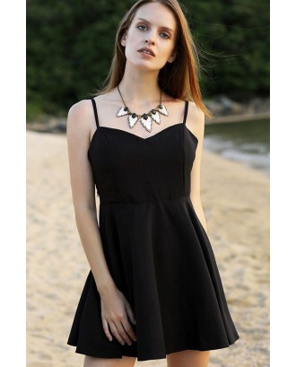 Black Spaghetti Straps Feathers Backless Sexy A Line Dress
