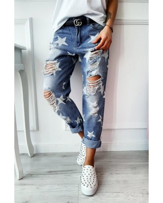 Star Ripped Distressed Denim Jeans