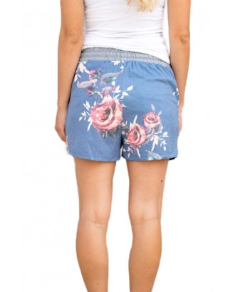 Flush Floral Print Blue Casual Shorts