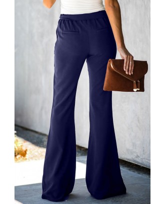 Blue Dress to Impress Pocketed Flared Tie Pants