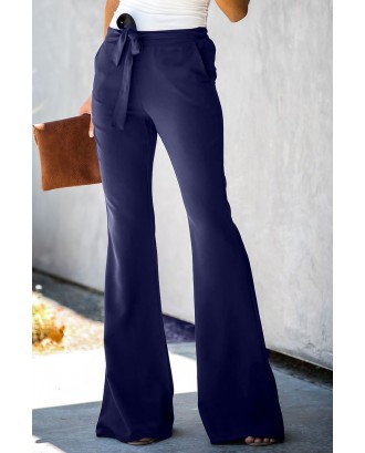 Blue Dress to Impress Pocketed Flared Tie Pants