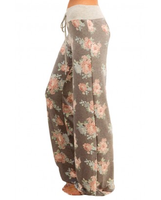 Taupe Floral Terry Wide Leg Pants