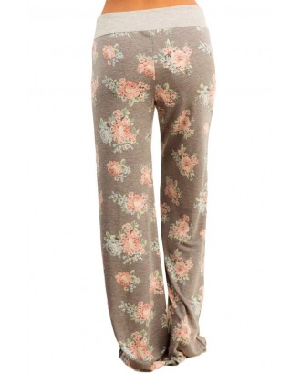 Taupe Floral Terry Wide Leg Pants