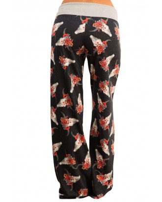 Charcoal Floral Terry Wide Leg Pants