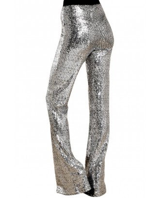 Silver Eye-catching Sequin Wide Leg Pants