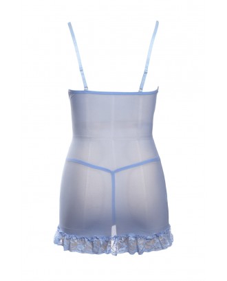 Light Blue Romantic and Feminine Fitted Babydoll