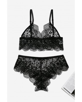 Black Lace Bralette Erotic 2pcs Lingerie Set