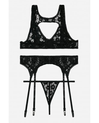 Seductive Black Lace Bralette Garter Set