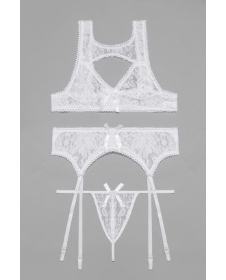 Seductive White Lace Bralette Garter Set