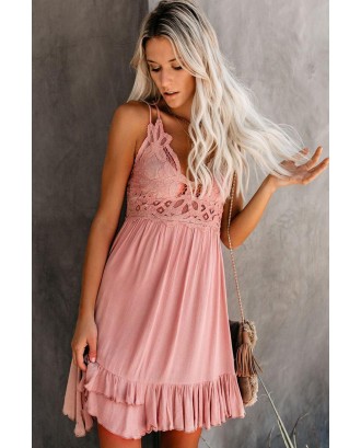 Pink Crochet Lace Ruffle Dress