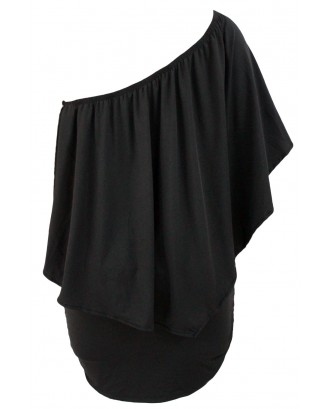 Multiple Dressing Layered Black Mini Poncho Dress