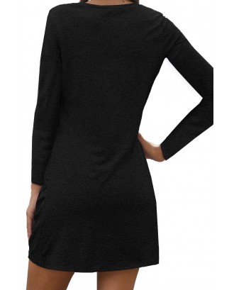 Black Long Sleeve Side Knot T-shirt Mini Dress