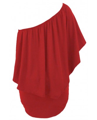 Multiple Dressing Layered Red Mini Poncho Dress